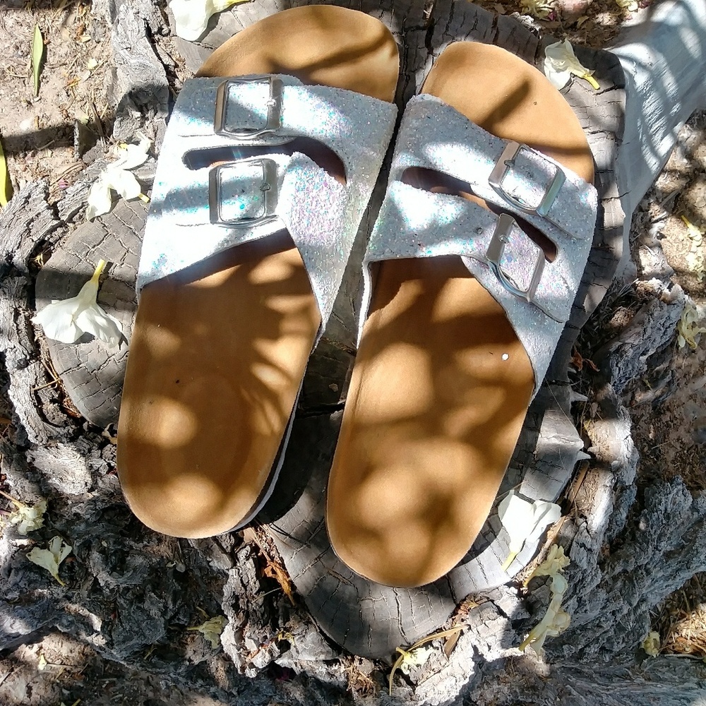 Glitter white cork sandals